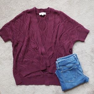 Burgundy knit, dolmon sleeve sweater; boho